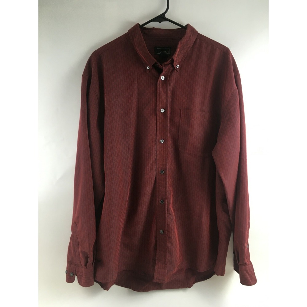 Cezani Shirt Men's Size Extra Large Red Marron Striped Button Down Long Sleeve